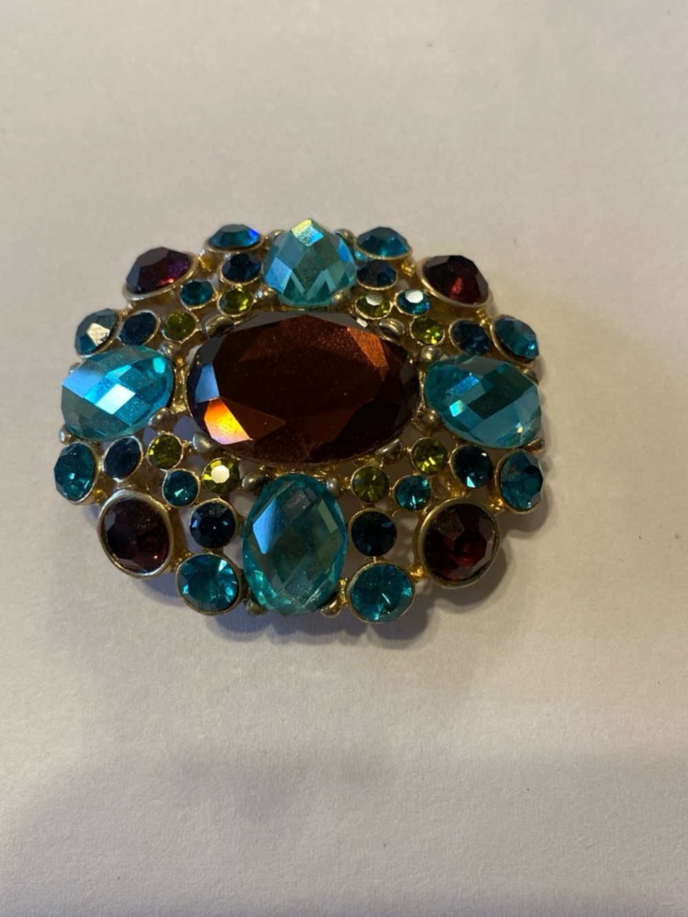 Vintage-Inspired Turquoise and Amber Crystal Brooch - Women's Jewelry